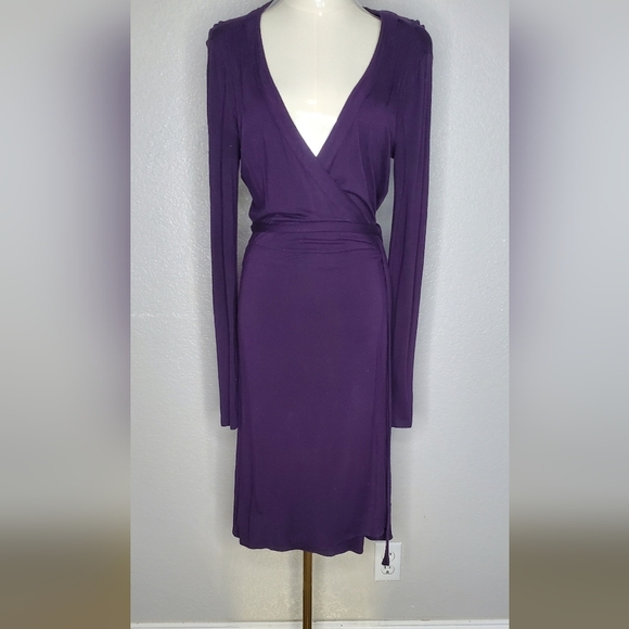 GAP Purple Long Sleeve True Wrap Around Jersey Knit Midi  Dress Size Small - Picture 1 of 6